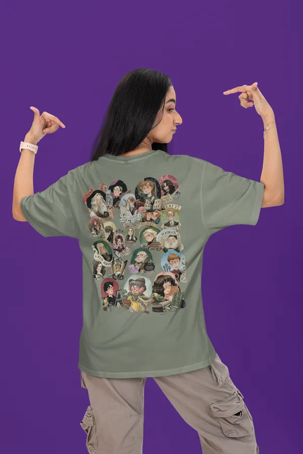 Gray_Pure_Cotton_Oversized_Drop_Shoulder_Women_T-shirt_With_240_GSM_(Harry_Potter_All_Character_Collage)