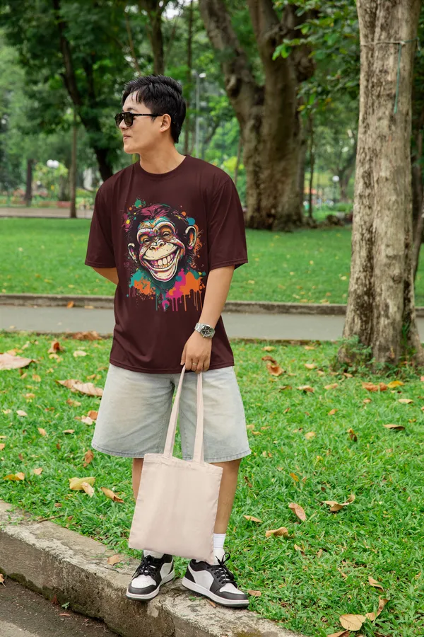 Maroon_Cotton_Oversized_Drop_Shoulder_Unisex_T-shirt_With_240_GSM_(Monkey)