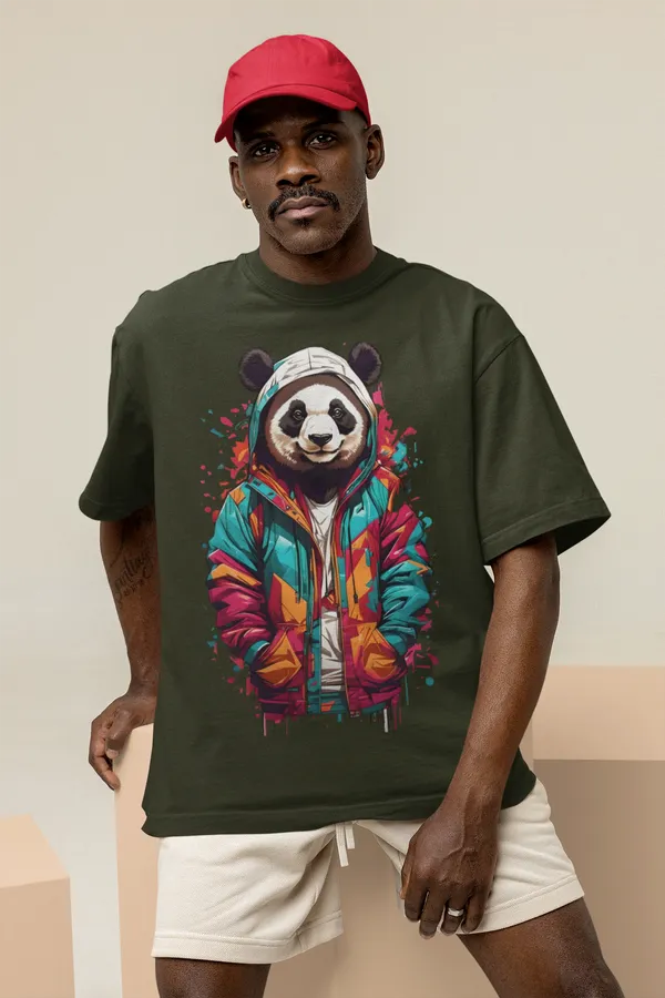 Forest_Green_Cotton_Oversized_Drop_Shoulder_Unisex_T-shirt_With_240_GSM_(Panda)