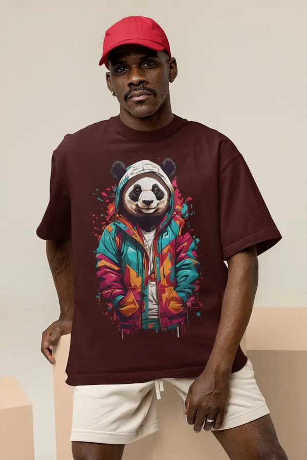 Maroon_Cotton_Oversized_Drop_Shoulder_Unisex_T-shirt_With_240_GSM_(Panda)