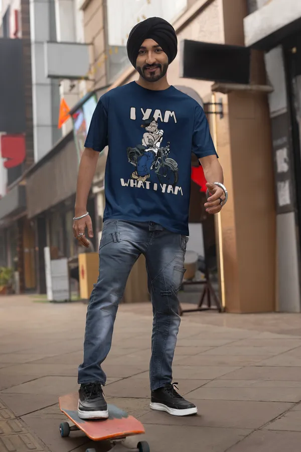 Darkest_Blue_Cotton_Oversized_Drop_Shoulder_Unisex_T-shirt_With_240_GSM_(Popeye_The_Sailor)