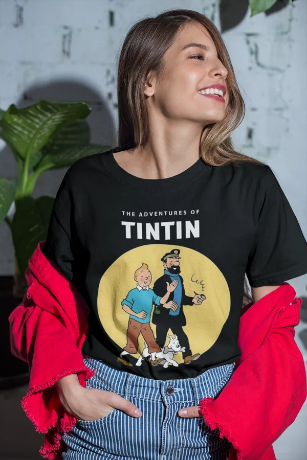 Black_Cotton_Oversized_Drop_Shoulder_Women_T-shirt_With_240_GSM_(Adventure_Of_Tintin)