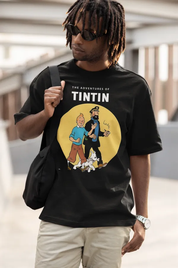 Black_Cotton_Oversized_Drop_Shoulder_T-shirt_With_240_GSM_(Adventure_Of_Tintin)_For_Men