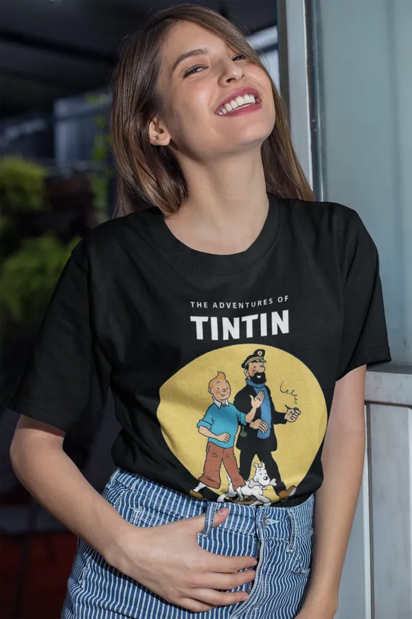 Black_Cotton_Oversized_Drop_Shoulder_Women_T-shirt_With_240_GSM_(Adventure_Of_Tintin)