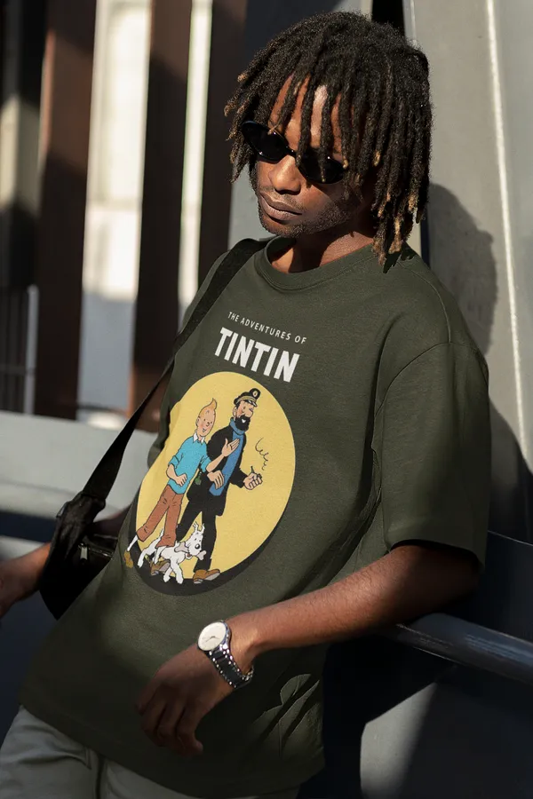 Forest_Green_Cotton_Oversized_Drop_Shoulder_T-shirt_With_240_GSM_(Adventure_Of_Tintin)_For_Men