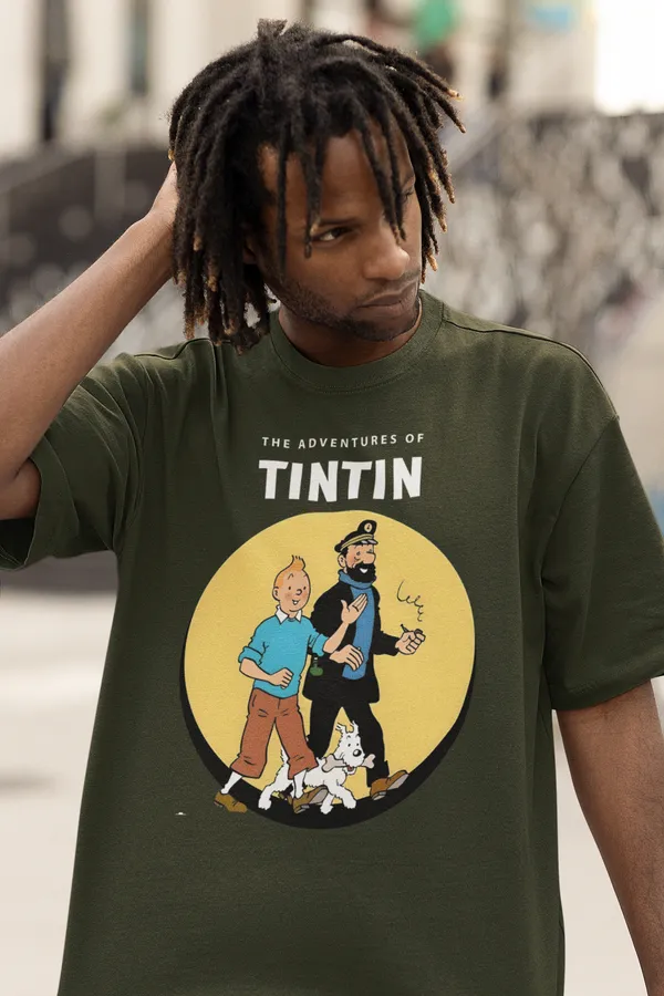 Forest_Green_Cotton_Oversized_Drop_Shoulder_T-shirt_With_240_GSM_(Adventure_Of_Tintin)_For_Men