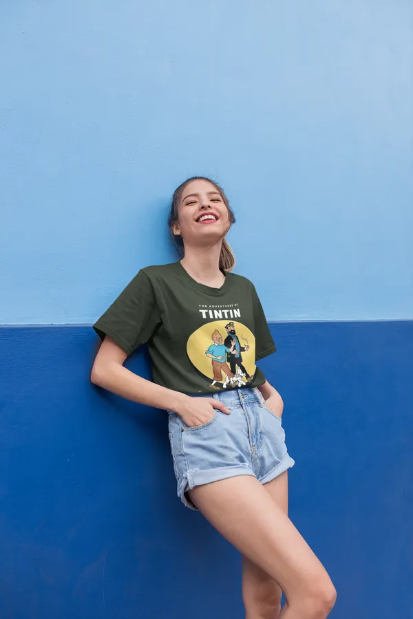 Forest_Green_Cotton_Oversized_Drop_Shoulder_Women_T-shirt_With_240_GSM_(Adventure_Of_Tintin)