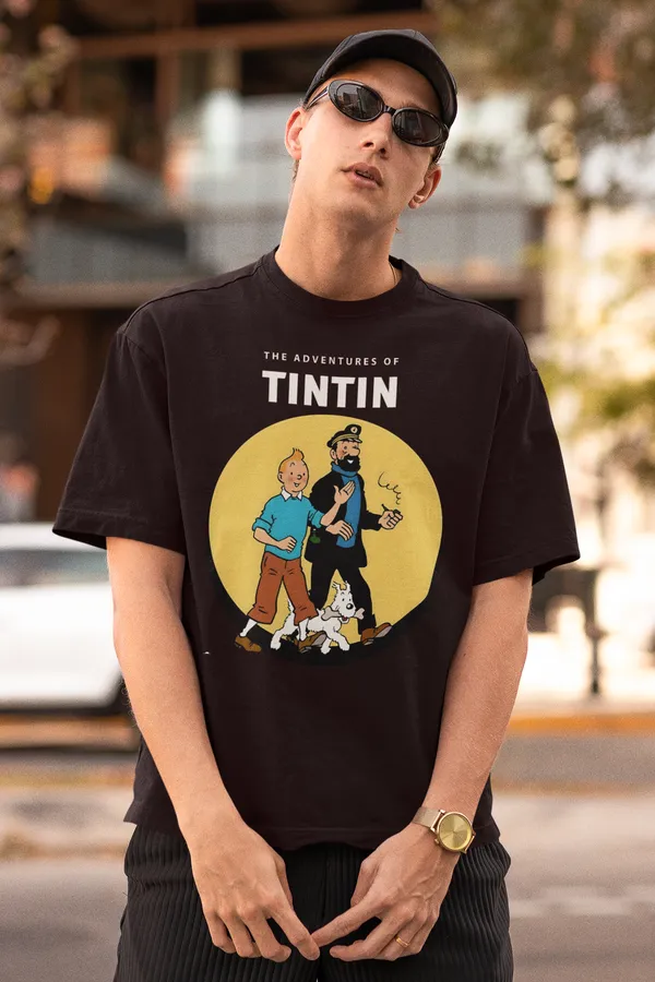 Maroon_Cotton_Oversized_Drop_Shoulder_T-shirt_With_240_GSM_(Adventure_Of_Tintin)_For_Men