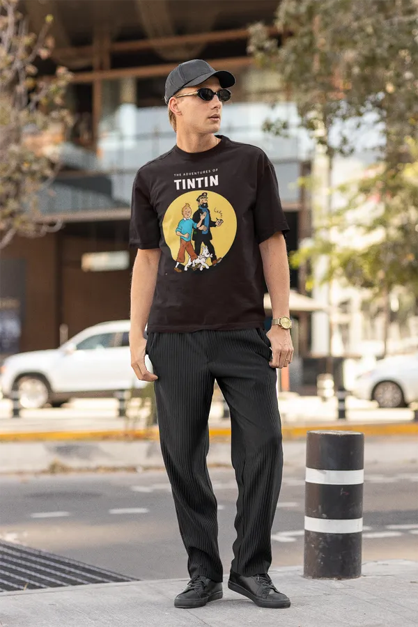Maroon_Cotton_Oversized_Drop_Shoulder_T-shirt_With_240_GSM_(Adventure_Of_Tintin)_For_Men