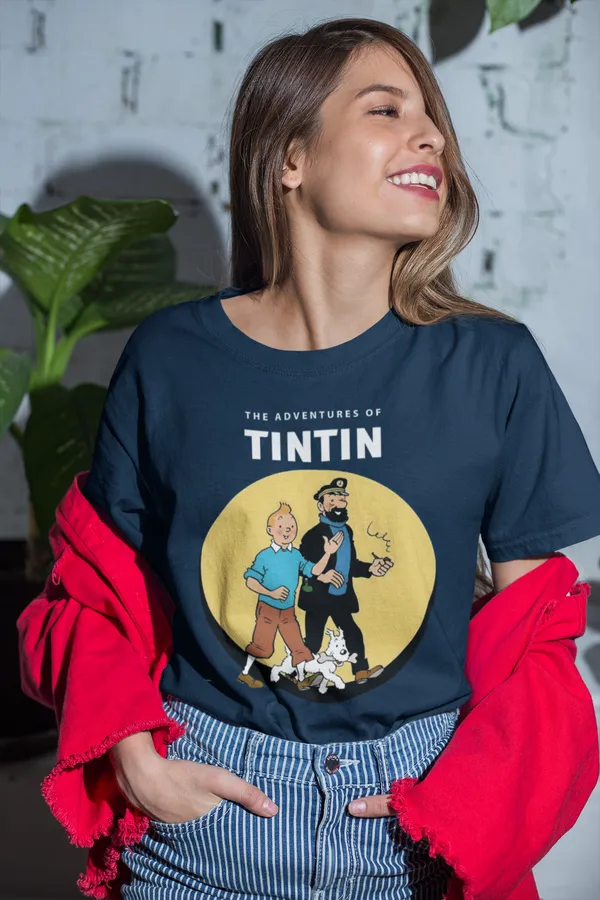 Darkest_Blue_Cotton_Oversized_Drop_Shoulder_Women_T-shirt_With_240_GSM_(Adventure_Of_Tintin)