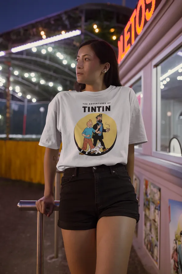 Off_White_Cotton_Oversized_Drop_Shoulder_Women_T-shirt_With_240_GSM_(Adventure_Of_Tintin)