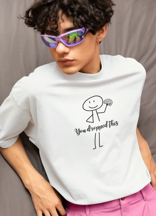 Off_White_Pure_Cotton_Oversized_Drop_Shoulder_T-Shirt_for_Men_(240_Gsm)_(Gen_Z_-_You_Dropped_The_Brain)