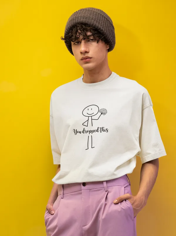 Off_White_Pure_Cotton_Oversized_Drop_Shoulder_T-Shirt_for_Men_(240_Gsm)_(Gen_Z_-_You_Dropped_The_Brain)