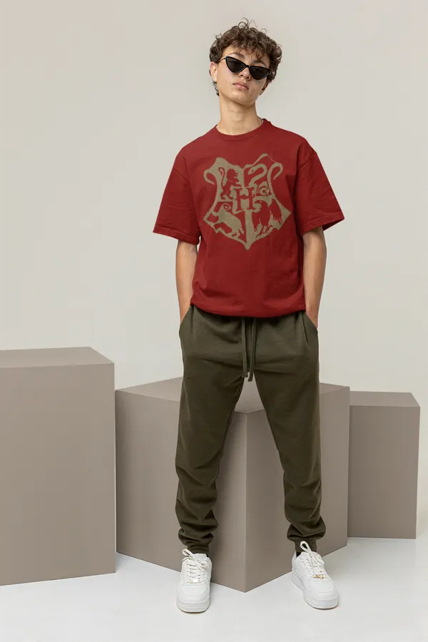 Maroon_Pure_Cotton_Oversized_Drop_Shoulder_Unisex_T-shirt_With_240_GSM_(Harry_Potter_All_House_Logo)
