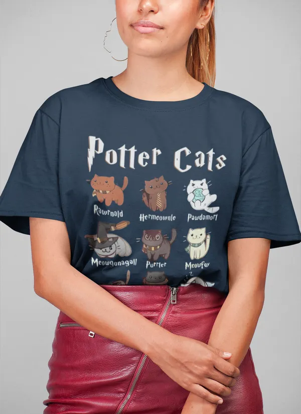Darkest_Blue_Pure_Cotton_Oversized_Drop_Shoulder_Women_T-shirt_With_240_GSM_(Potter_Cats)