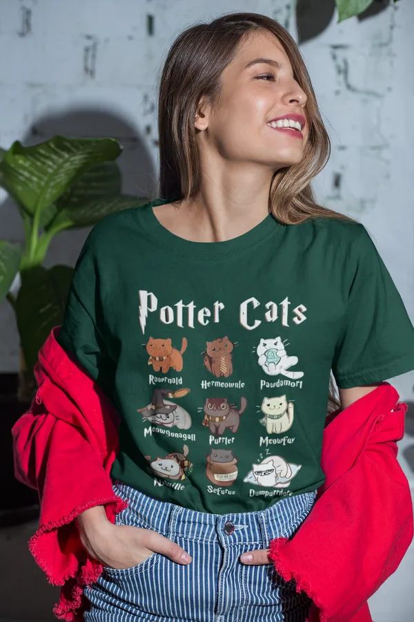 Forest_Green_Pure_Cotton_Oversized_Drop_Shoulder_Unisex_T-shirt_With_240_GSM_(Potter_Cats)