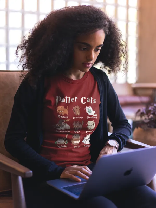 Maroon_Pure_Cotton_Oversized_Drop_Shoulder_Unisex_T-shirt_With_240_GSM_(Potter_Cats)