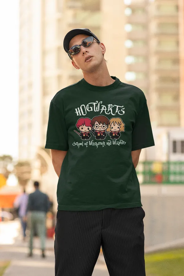 Forest_Green_Pure_Cotton_Oversized_Drop_Shoulder_Unisex_T-shirt_With_240_GSM_(Harry_Potter_Hogwarts)