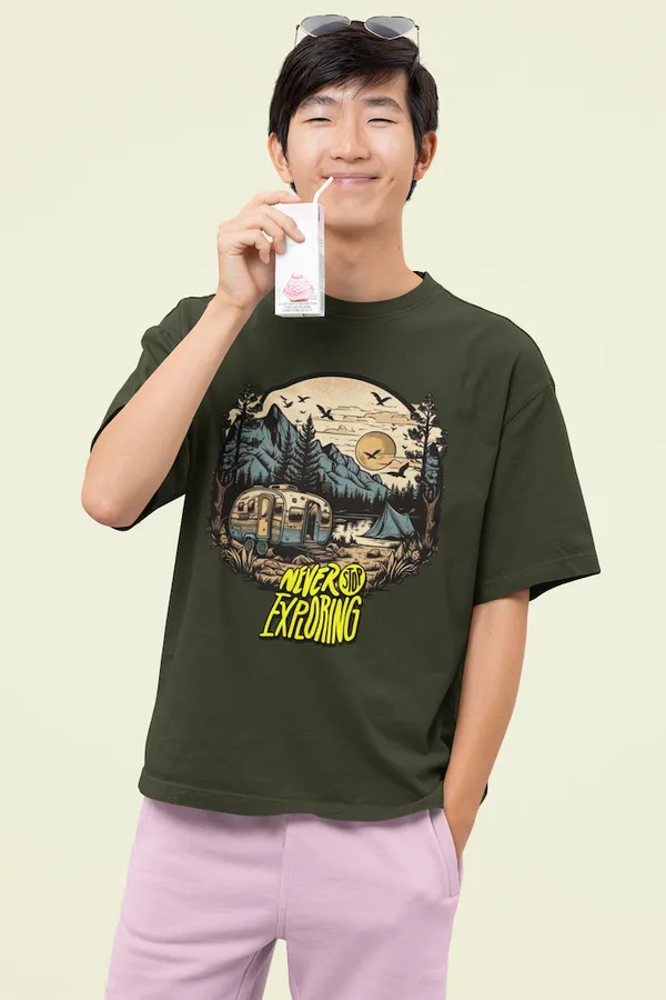 Forest_Green_Pure_Cotton_Oversized_Drop_Shoulder_Men_T-shirt_With_240_GSM_(Never_Stop_Exploring_Travel_T_shirt)