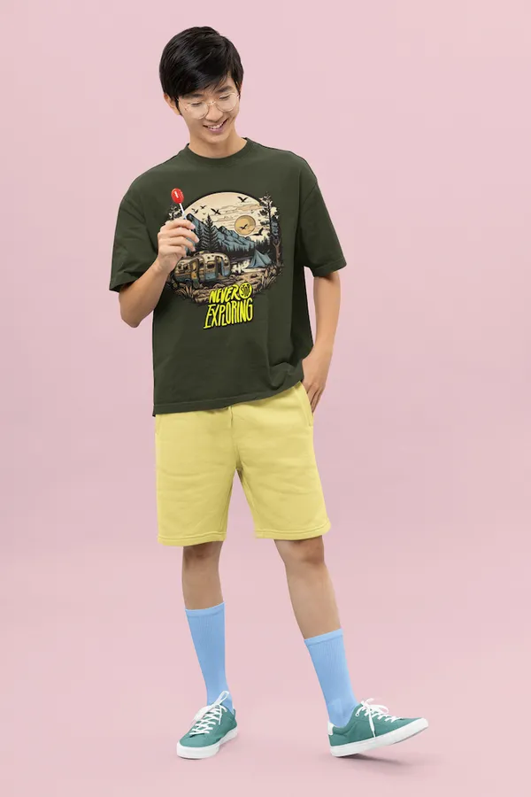 Forest_Green_Pure_Cotton_Oversized_Drop_Shoulder_Men_T-shirt_With_240_GSM_(Never_Stop_Exploring_Travel_T_shirt)