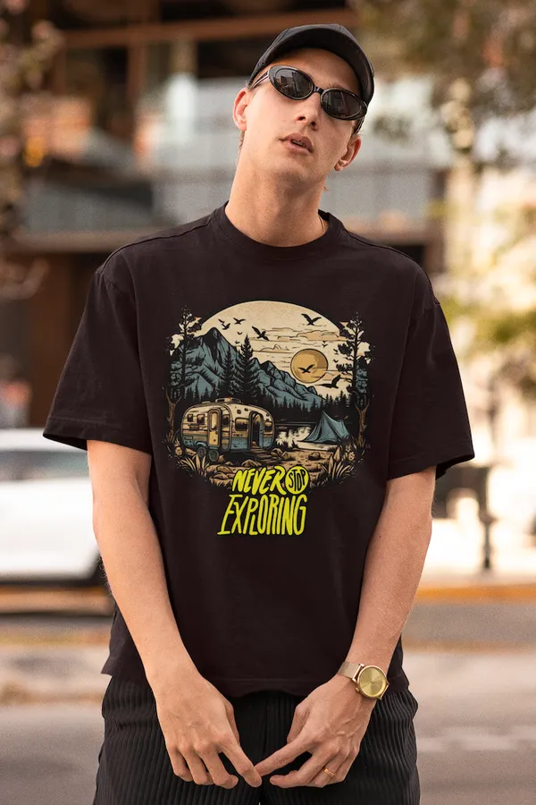Maroon_Pure_Cotton_Oversized_Drop_Shoulder_Men_T-shirt_With_240_GSM_(Never_Stop_Exploring_Travel_T_shirt)