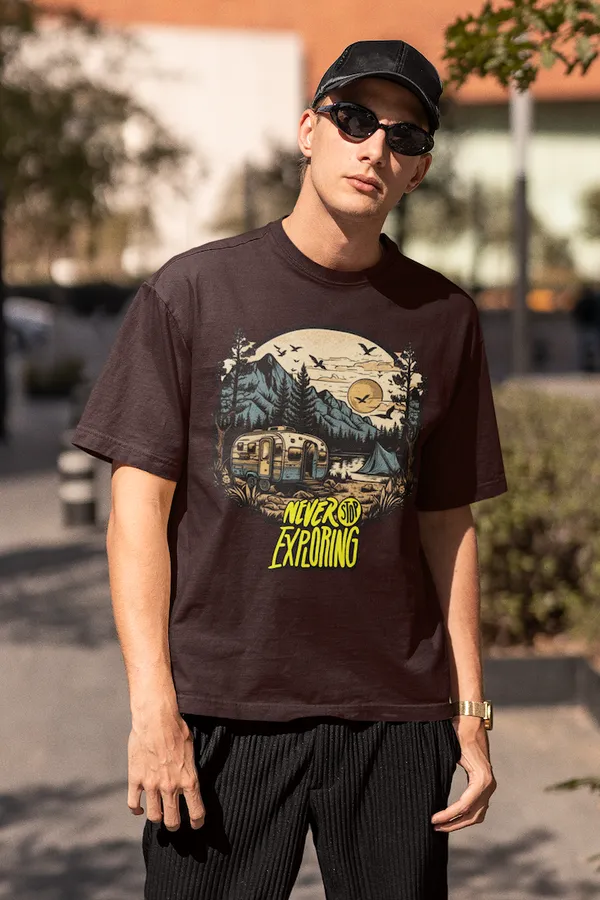 Maroon_Pure_Cotton_Oversized_Drop_Shoulder_Men_T-shirt_With_240_GSM_(Never_Stop_Exploring_Travel_T_shirt)