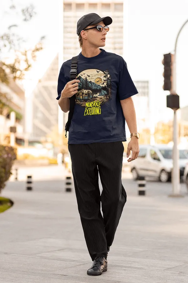 Navy_Pure_Cotton_Oversized_Drop_Shoulder_Men_T-shirt_With_240_GSM_(Never_Stop_Exploring_Travel_T_shirt)