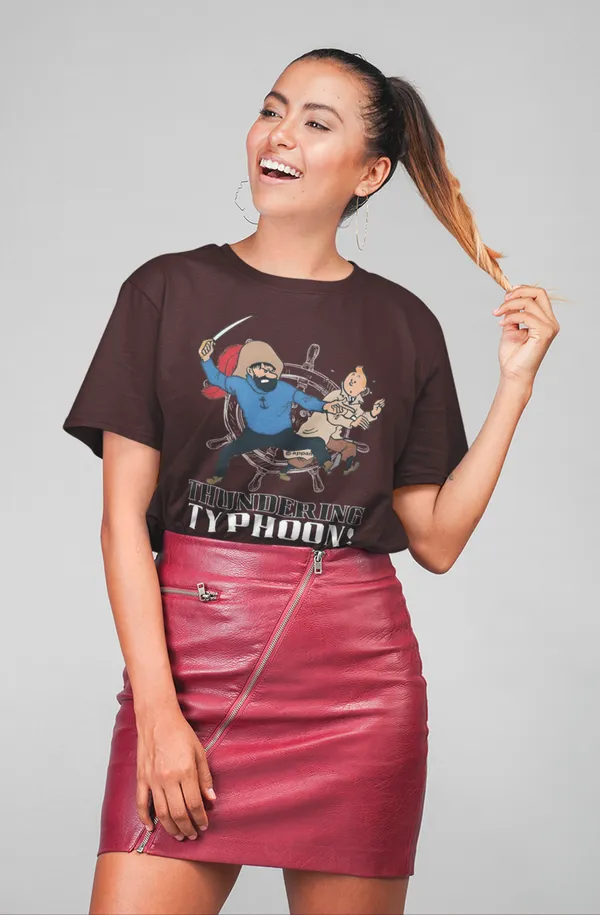Maroon_Cotton_Oversized_Drop_Shoulder_Women_T-shirt_With_240_GSM_(Tintin_Thundering_Typhoon)