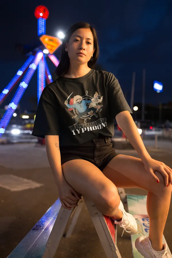 Black_Cotton_Oversized_Drop_Shoulder_Unisex_T-shirt_With_240_GSM_(Tintin_Thundering_Typhoon)
