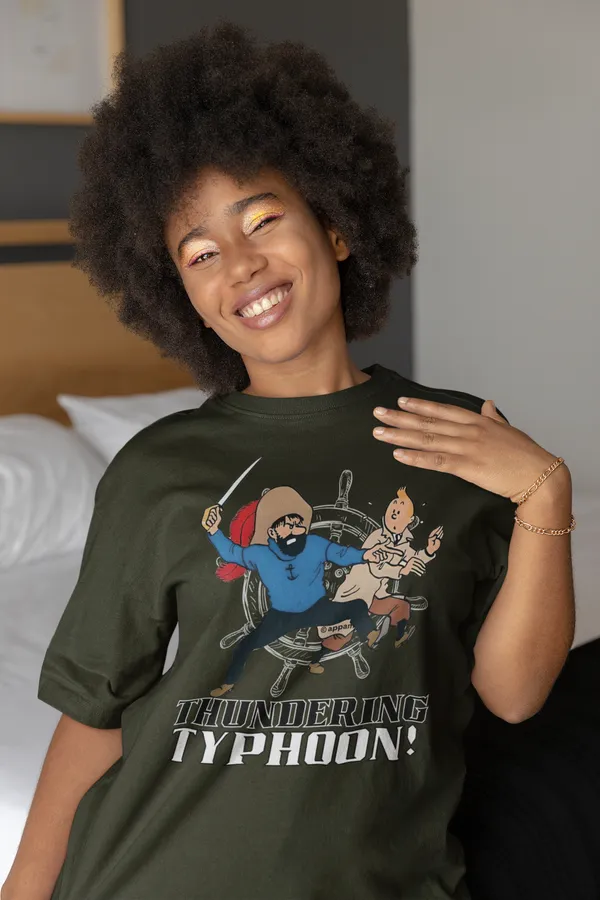 Forest_Green_Cotton_Oversized_Drop_Shoulder_Unisex_T-shirt_With_240_GSM_(Tintin_Thundering_Typhoon)