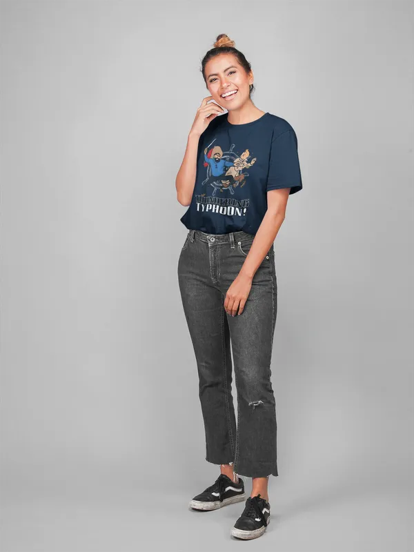 Darkest_Blue_Cotton_Oversized_Drop_Shoulder_Women_T-shirt_With_240_GSM_(Tintin_Thundering_Typhoon)