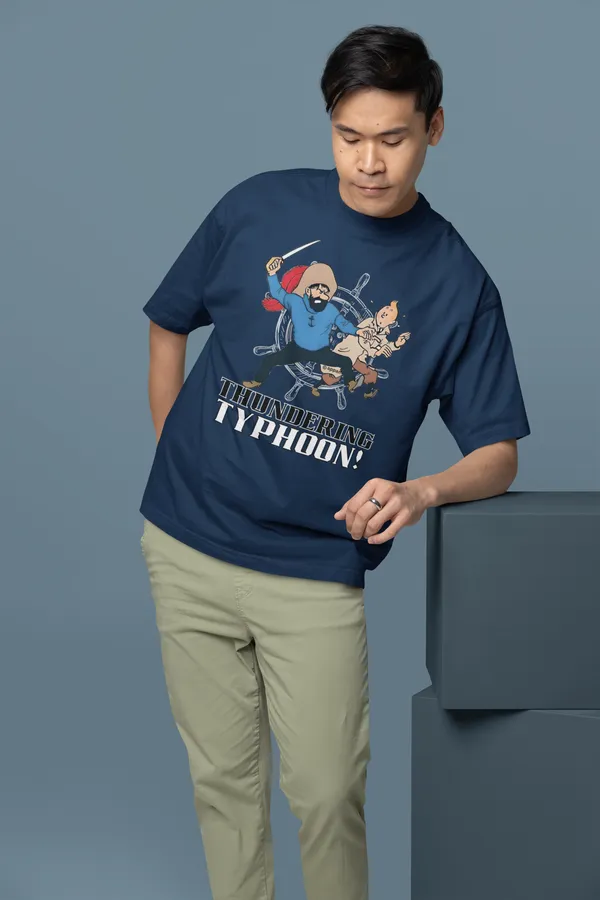 Darkest_Blue_Cotton_Oversized_Drop_Shoulder_T-shirt_With_240_GSM_(Tintin_Thundering_Typhoon)_For_Men