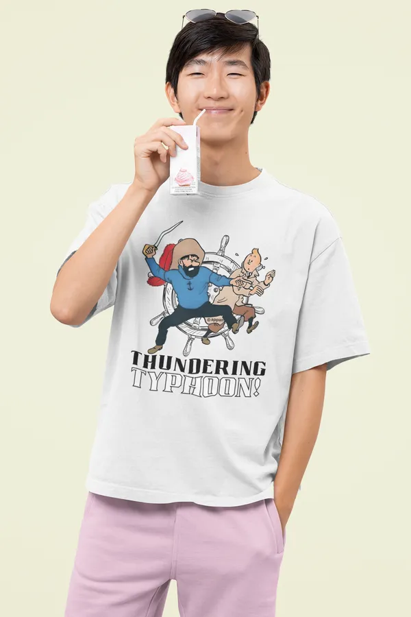 Off_White_Cotton_Oversized_Drop_Shoulder_T-shirt_With_240_GSM_(Tintin_Thundering_Typhoon)_For_Men