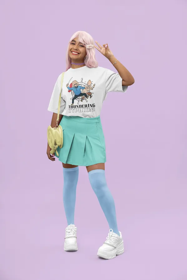 Off_White_Cotton_Oversized_Drop_Shoulder_Women_T-shirt_With_240_GSM_(Tintin_Thundering_Typhoon)