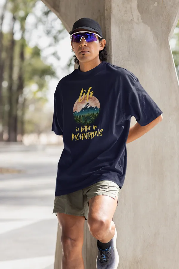 Navy_Pure_Cotton_Oversized_Drop_Shoulder_Men_T-shirt_With_240_GSM_(Travel_Tshirt_Life_in_Mountain)
