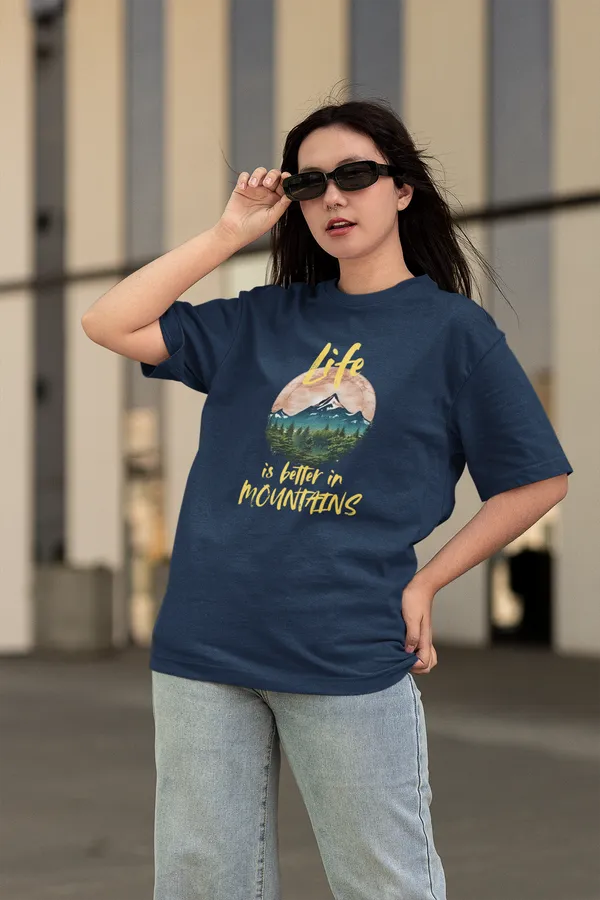 Navy_Pure_Cotton_Oversized_Drop_Shoulder_Women_T-shirt_With_240_GSM_(Travel_Tshirt_Life_in_Mountain)