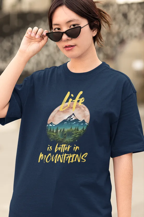 Navy_Pure_Cotton_Oversized_Drop_Shoulder_Women_T-shirt_With_240_GSM_(Travel_Tshirt_Life_in_Mountain)