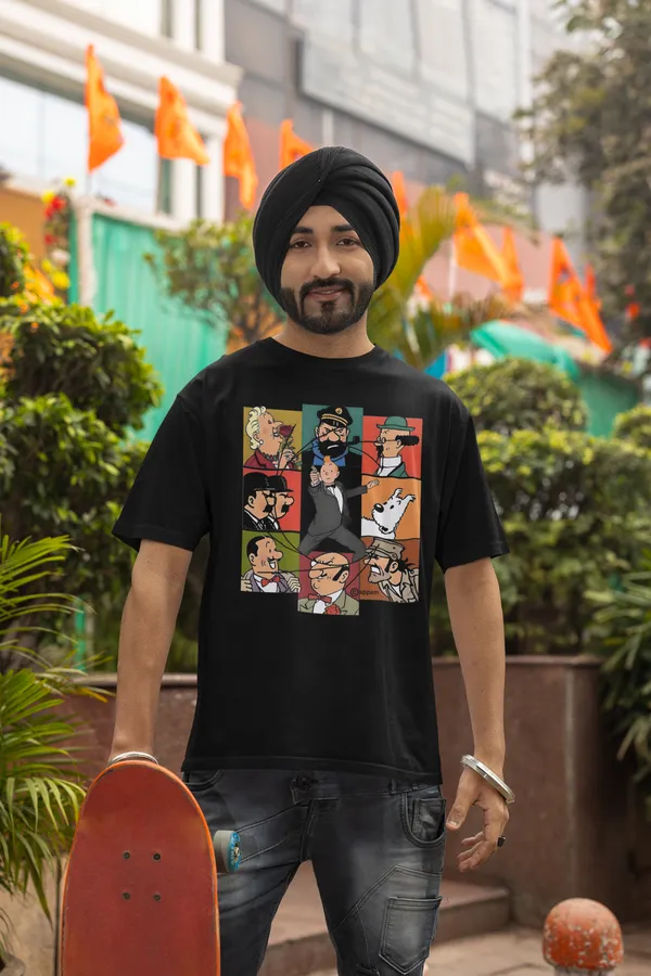 Black_Pure_Cotton_Oversized_Drop_Shoulder__T-shirt_With_240_GSM_(Tintin_All_Characters)_For_Men