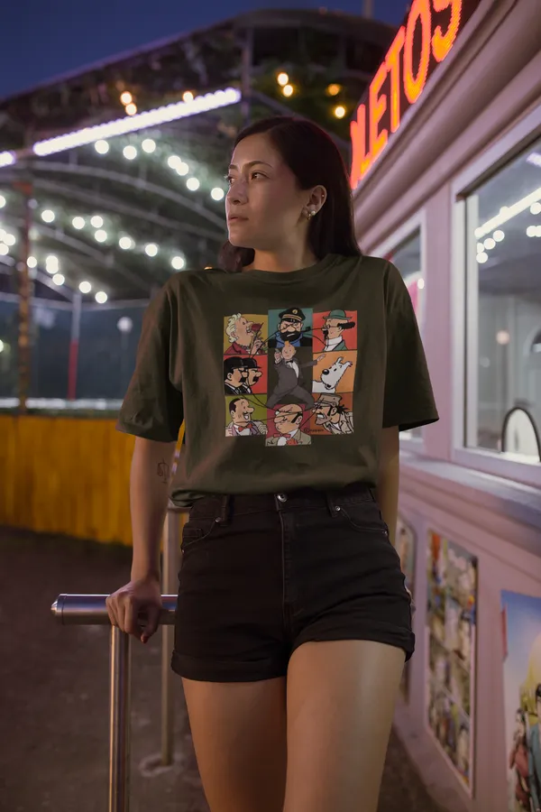 Forest_Green_Pure_Cotton_Oversized_Drop_Shoulder_Unisex_T-shirt_With_240_GSM_(Tintin_All_Characters)