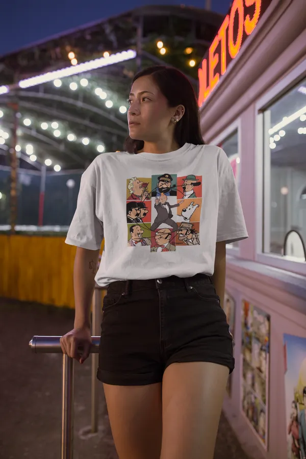 Off_White_Pure_Cotton_Oversized_Drop_Shoulder_Women_T-shirt_With_240_GSM_(Tintin_All_Characters)