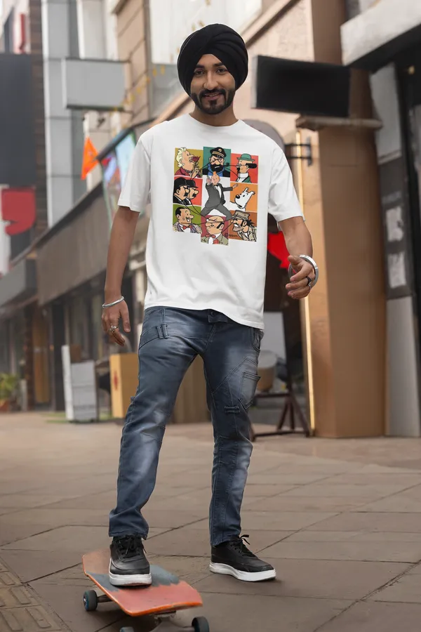 Off_White_Pure_Cotton_Oversized_Drop_Shoulder_T-shirt_With_240_GSM_(Tintin_All_Characters)_For_Men