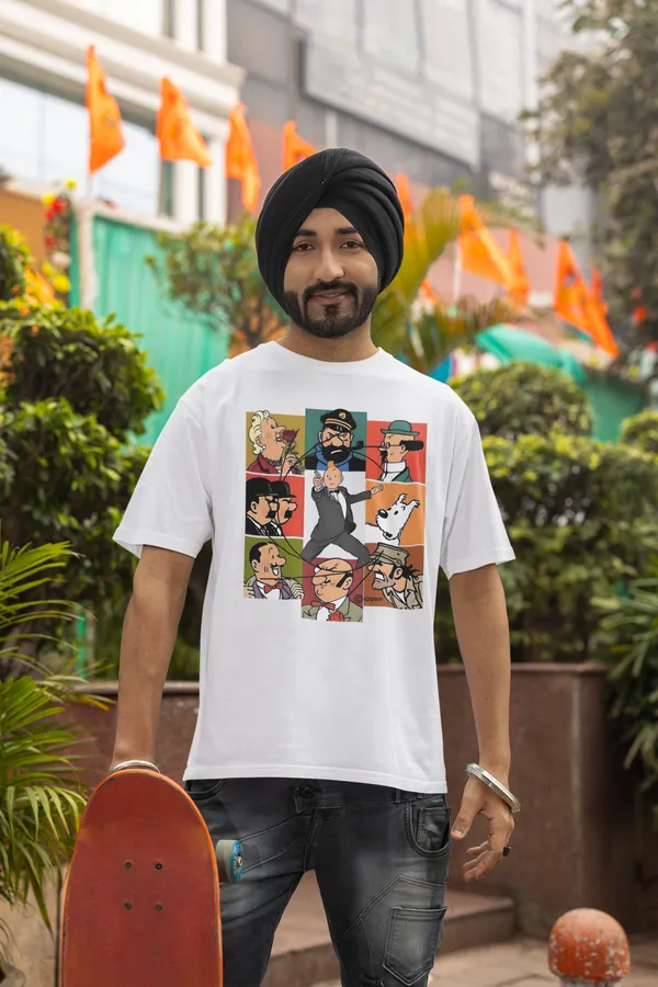 Off_White_Pure_Cotton_Oversized_Drop_Shoulder_T-shirt_With_240_GSM_(Tintin_All_Characters)_For_Men