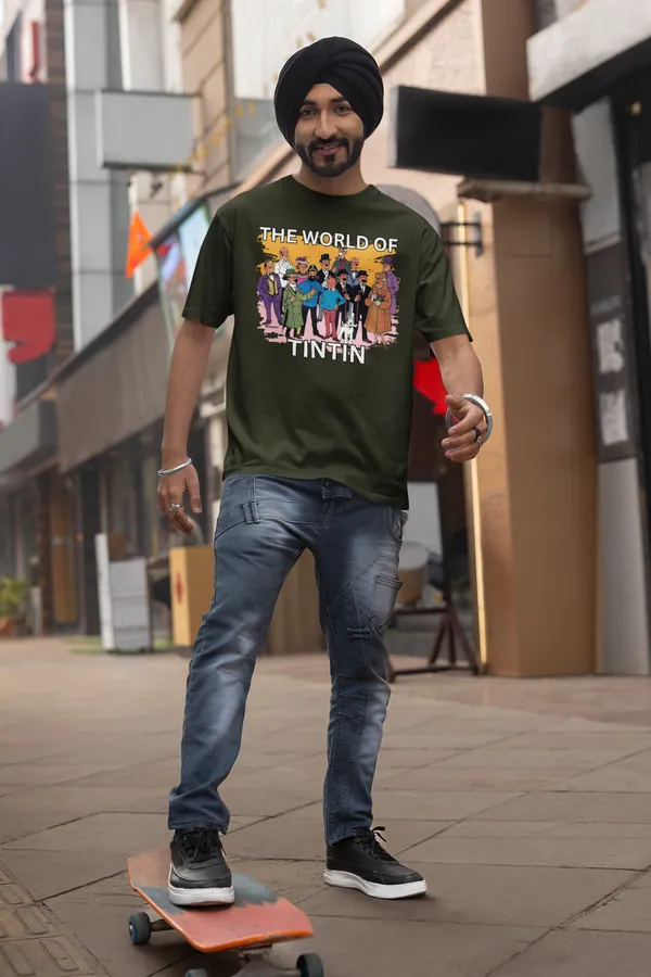 Forest_Green_Pure_Cotton_Oversized_Drop_Shoulder_Unisex_T-shirt_With_240_GSM_(World_Of_Tintin)