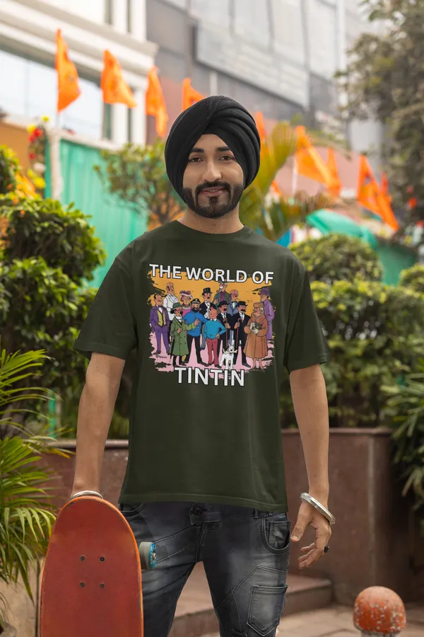 Forest_Green_Pure_Cotton_Oversized_Drop_Shoulder_Unisex_T-shirt_With_240_GSM_(World_Of_Tintin)
