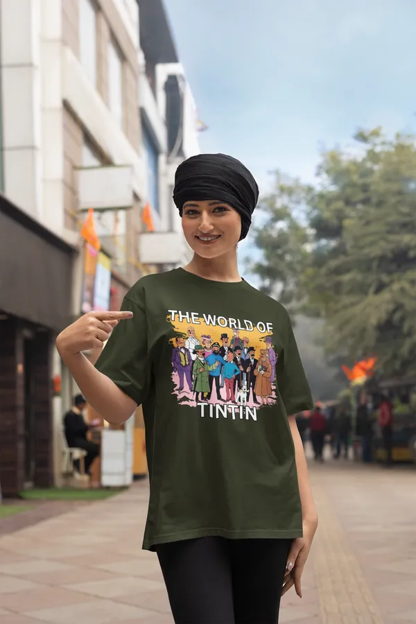 Forest_Green_Pure_Cotton_Oversized_Drop_Shoulder_Unisex_T-shirt_With_240_GSM_(World_Of_Tintin)