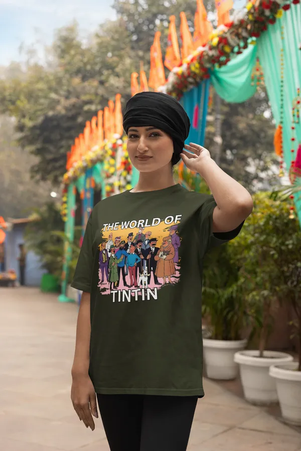 Forest_Green_Pure_Cotton_Oversized_Drop_Shoulder_Unisex_T-shirt_With_240_GSM_(World_Of_Tintin)