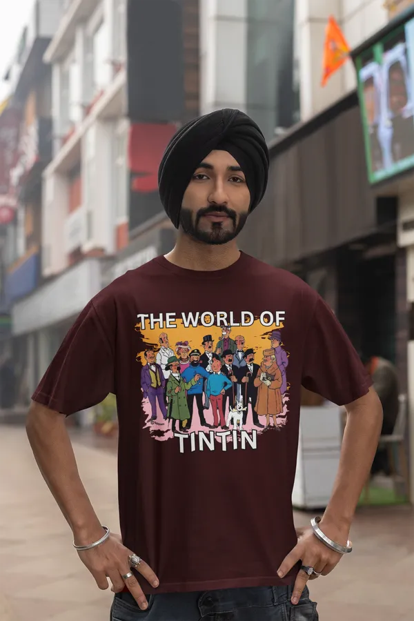 Maroon_Pure_Cotton_Oversized_Drop_Shoulder_Unisex_T-shirt_With_240_GSM_(World_Of_Tintin)