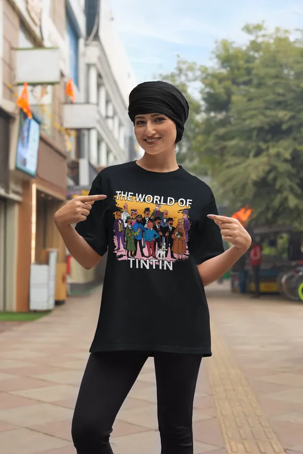 Darkest_Blue_Pure_Cotton_Oversized_Drop_Shoulder_Unisex_T-shirt_With_240_GSM_(World_Of_Tintin)