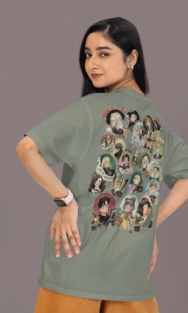 Gray_Pure_Cotton_Oversized_Drop_Shoulder_Women_T-shirt_With_240_GSM_(Harry_Potter_All_Character_Collage)