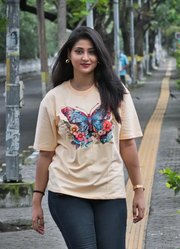 Peach_Fuzz_Pure_Cotton_Oversized_Drop_Shoulder_Girls_T-shirt_With_240_GSM_(Butterfly)